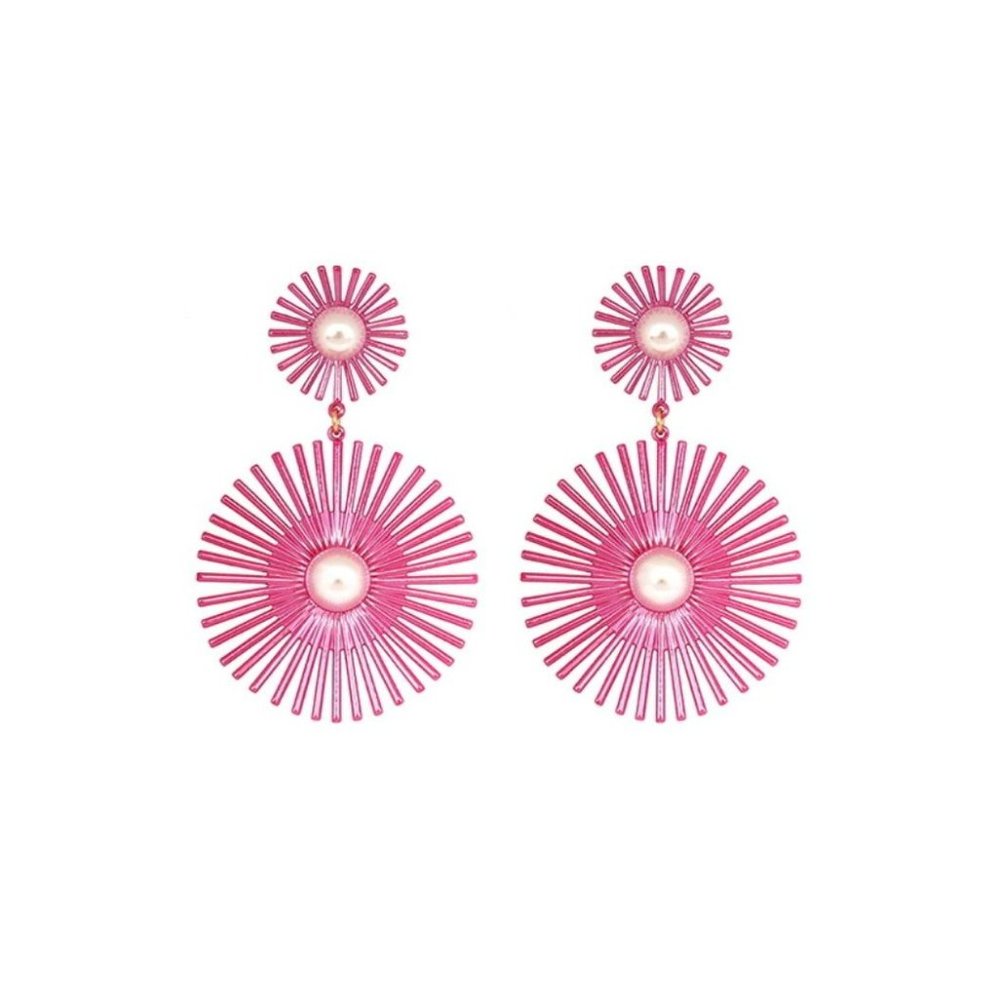 Tell Your Tale Starburst Pearl Circle Earrings Fuchsia Pink NWT